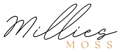 Millie’s Moss wordmark in original black script and gold MOSS, on a transparent background.
