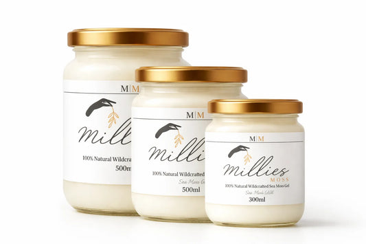 Millies Moss natural wildcrafted sea moss gel jars in multiple sizes