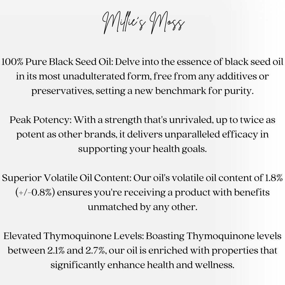 Product description for Black Seed Oil detailing benefits and properties