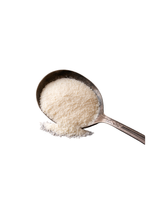 Spoonful of sea moss powder on a metal spoon