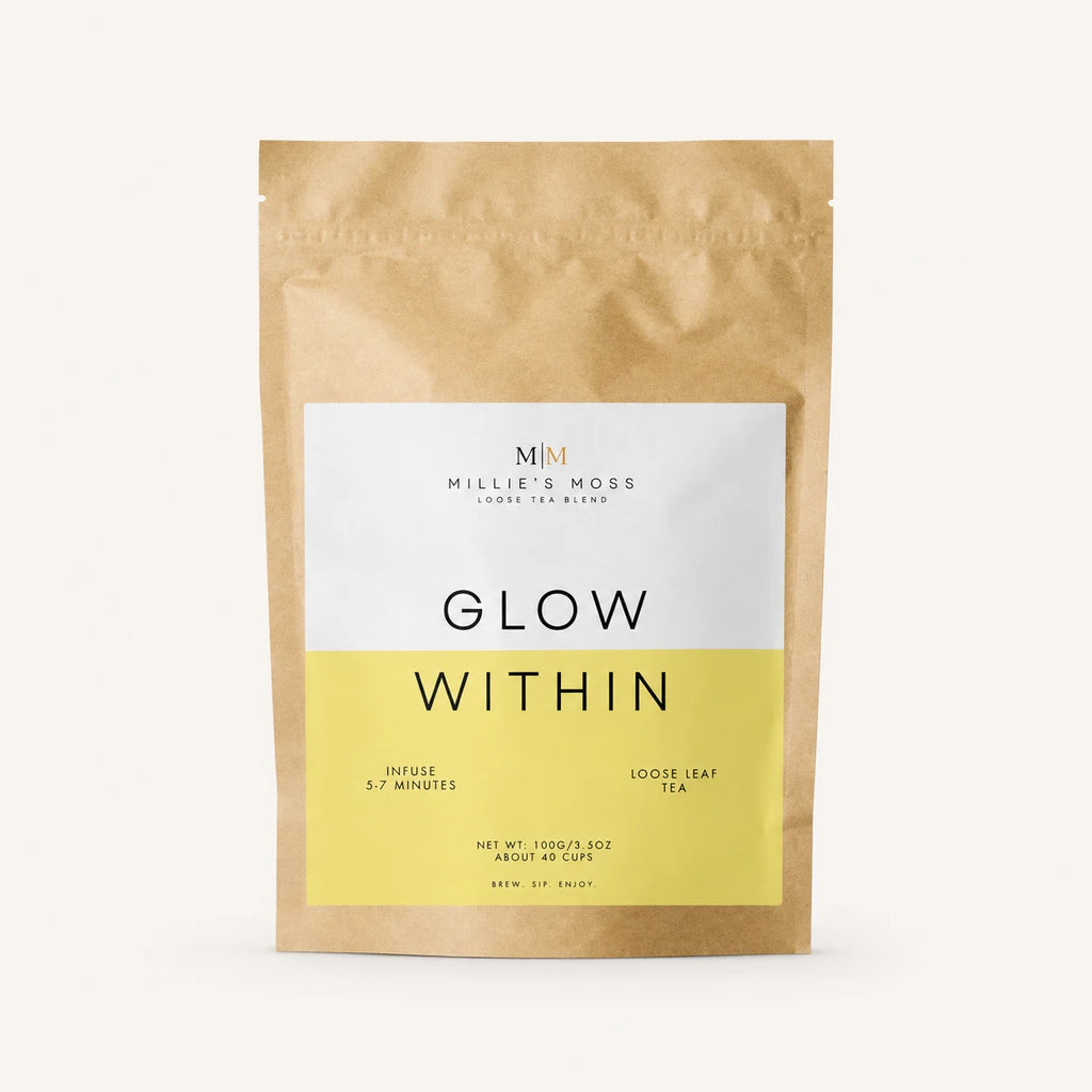 Front packshot of Millie’s Moss Glow Within Loose Leaf Tea Blend 100g