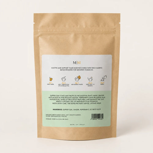 Back of Millie’s Moss Gut Harmony Loose Leaf Tea Blend 100g packaging