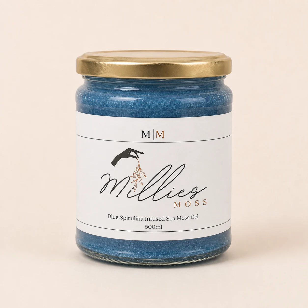 Millie’s Moss Blue Spirulina Infused Sea Moss Gel 500ml front packshot