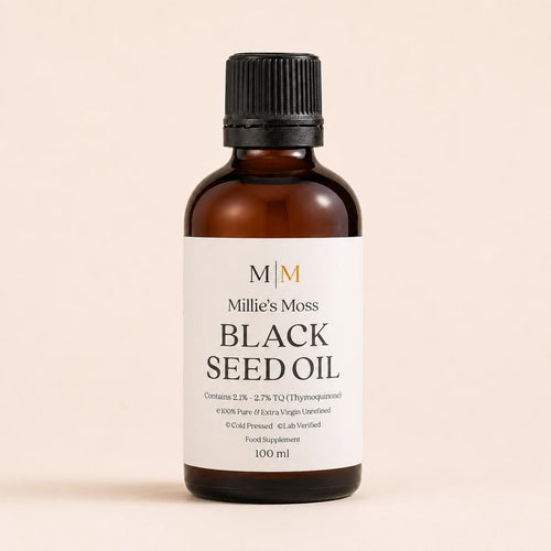 Millie’s Moss High-Strength Black Seed Oil 100ml bottle front packshot
