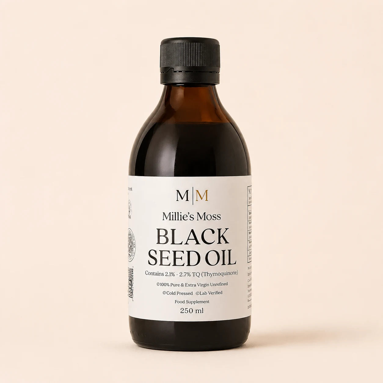 Millie’s Moss High-Strength Black Seed Oil 250ml bottle front packshot