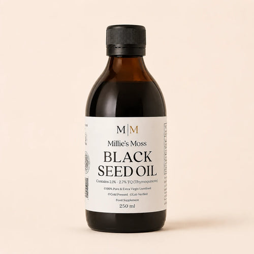 Millie’s Moss High-Strength Black Seed Oil 250ml bottle front packshot