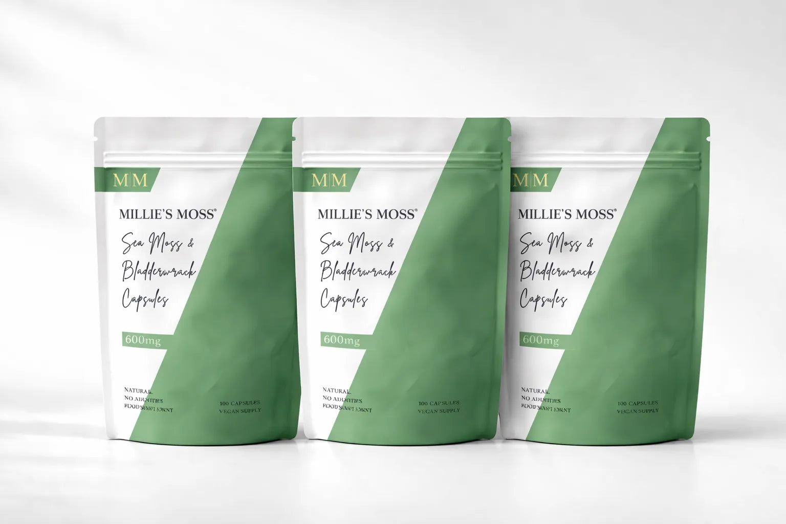 Millies Moss sea moss and bladderwrack capsules 500mg natural supplement pouch - 3 month supply