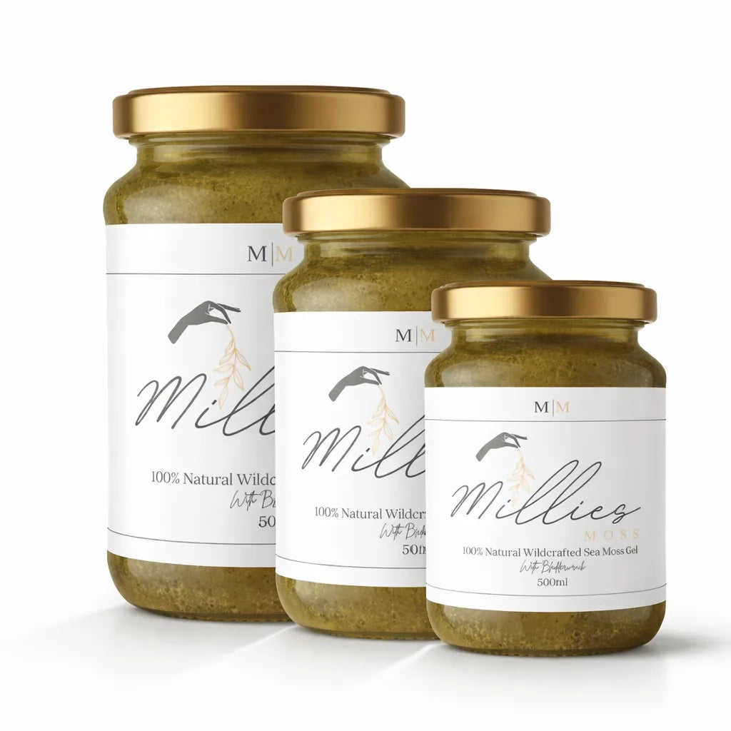 Millies Moss natural wildcrafted sea moss gel jars in multiple sizes