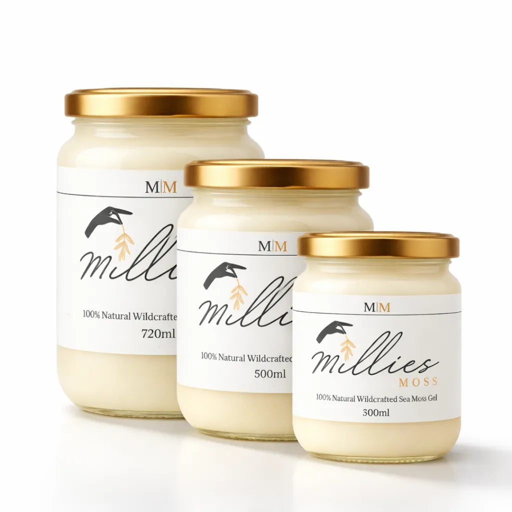 Millies Moss natural wildcrafted sea moss gel jars in multiple sizes