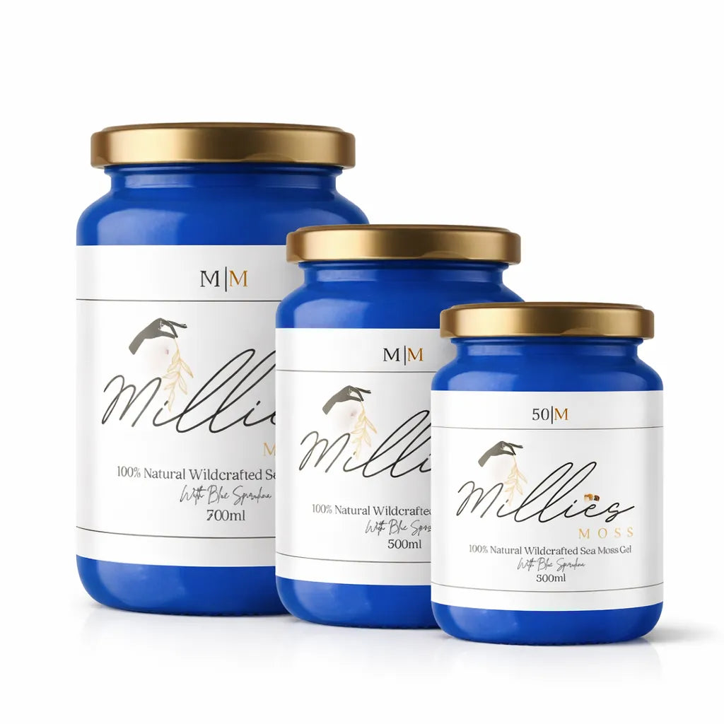 Millies Moss natural wildcrafted sea moss gel jars in multiple sizes