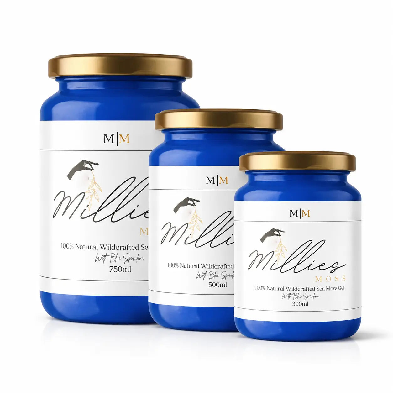 Millies Moss natural wildcrafted sea moss gel jars in multiple sizes