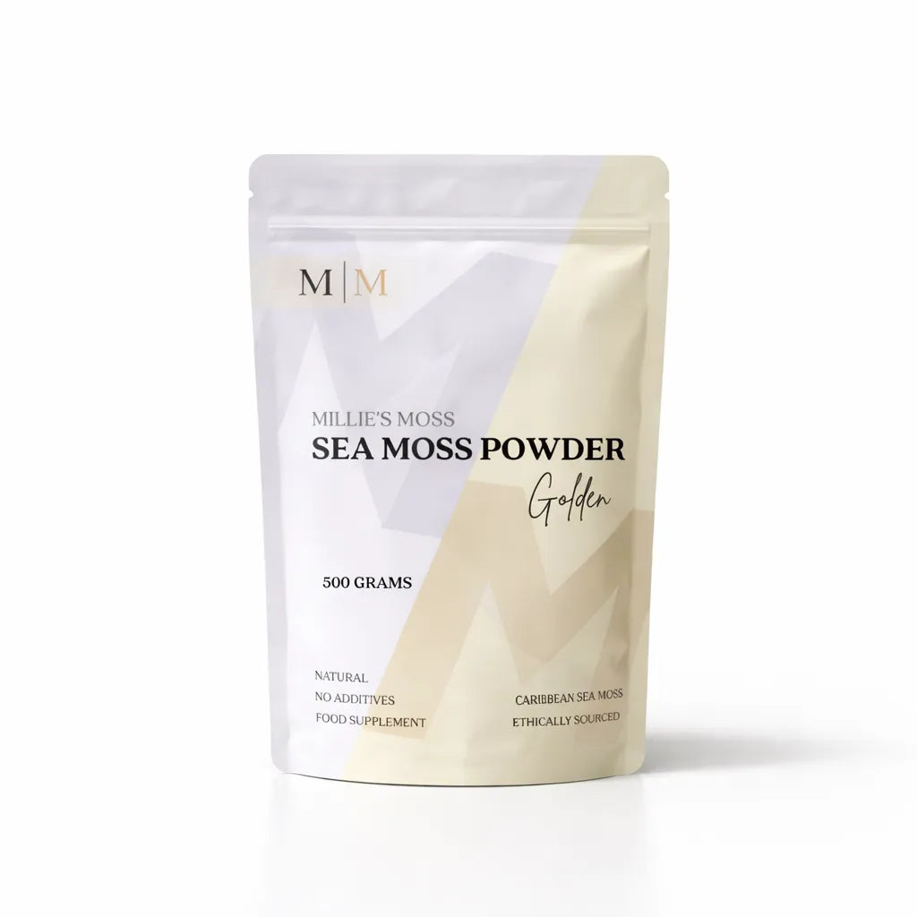 Millies Moss golden sea moss powder 500g pouch Caribbean wildcrafted sea moss supplement with no additives