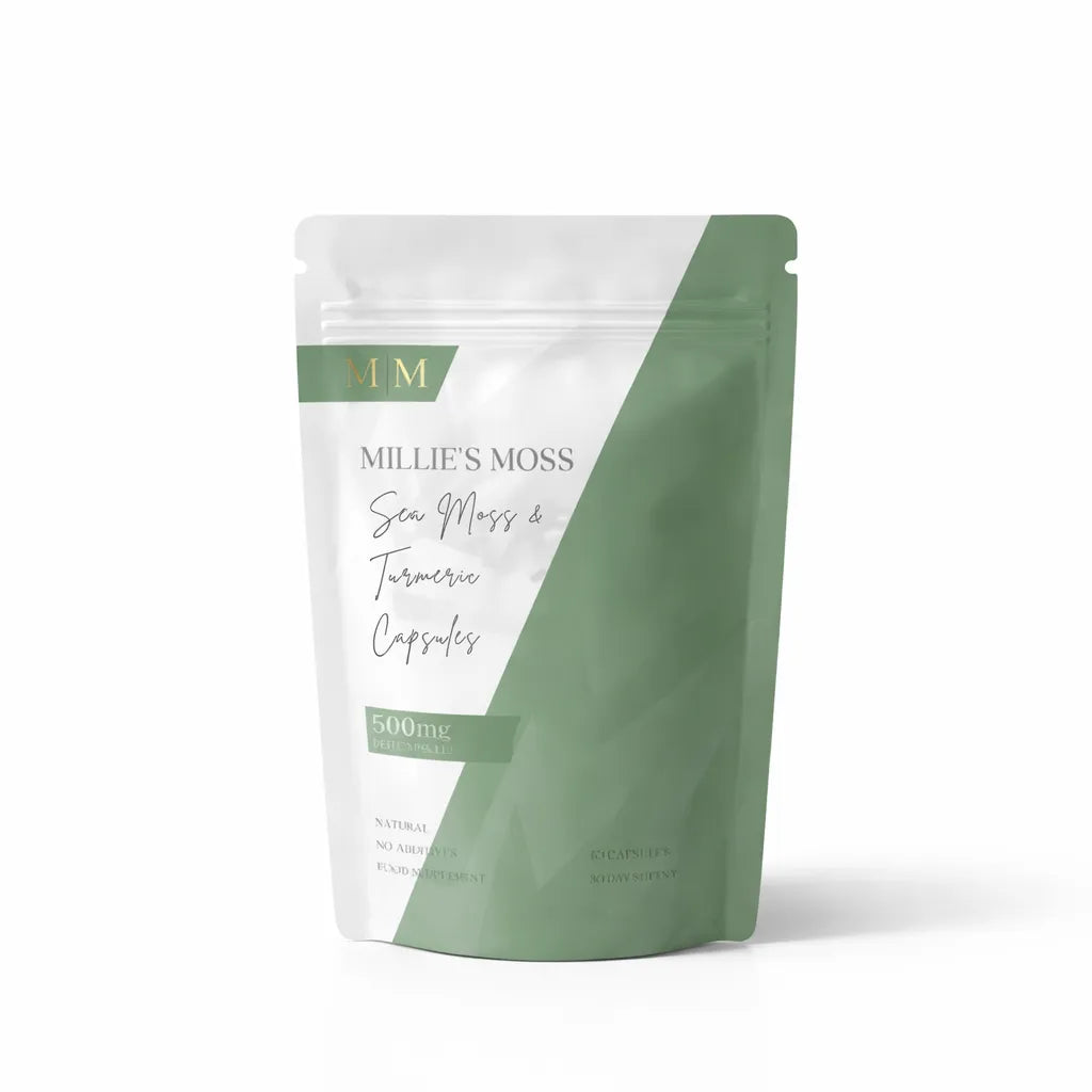 Millies Moss turmeric capsules 500mg natural supplement pouch