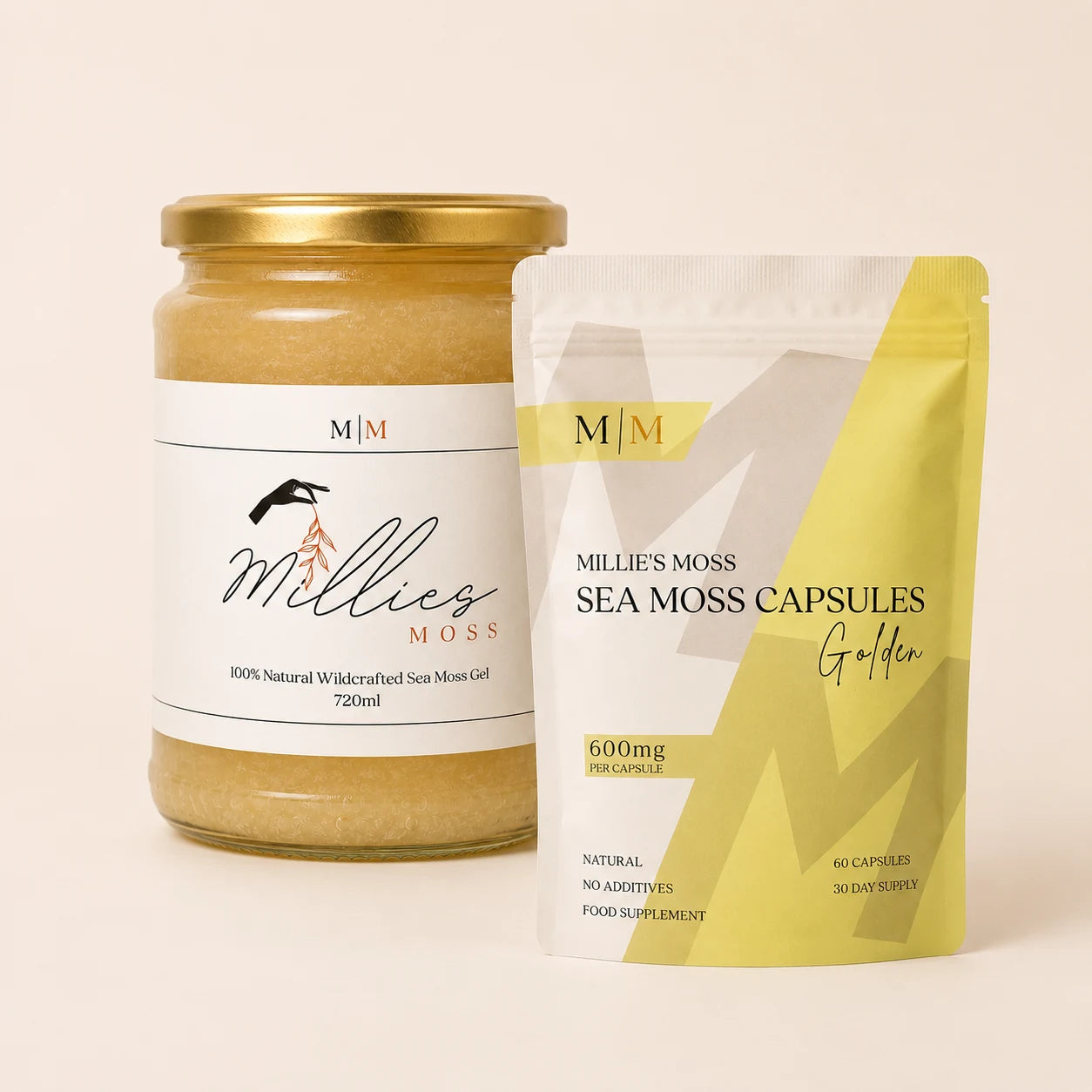 Millie’s Ultimate Sea Moss Bundle with 720ml Golden Sea Moss Gel and one month supply of Golden Sea Moss Capsules