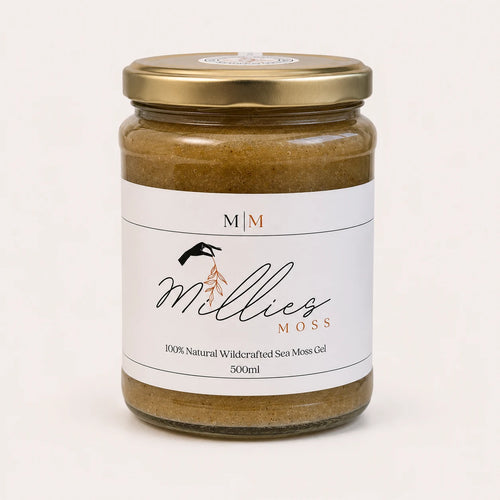 Millie's Moss Bladderwrack Infused Sea Moss Gel 500ml glass jar