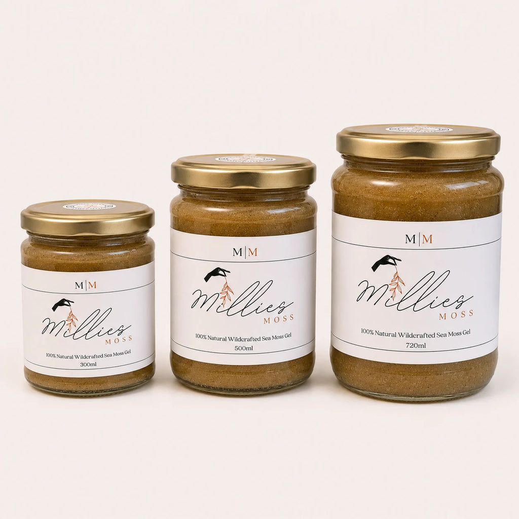 Millie's Moss Bladderwrack Infused Sea Moss Gel bundle with 300ml, 500ml and 720ml jars