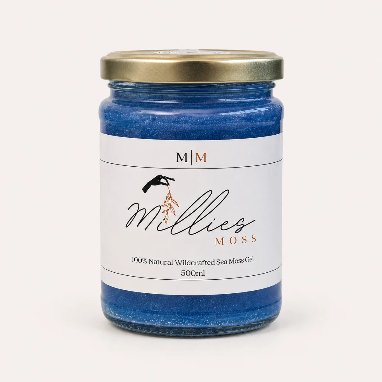 Millie's Moss Blue Spirulina Infused Sea Moss Gel 500ml glass jar
