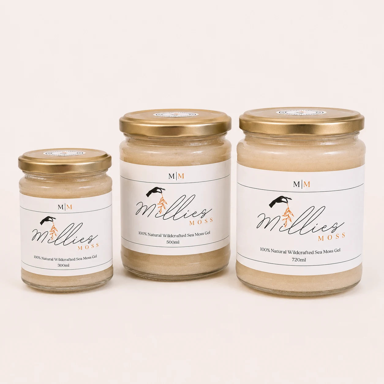 Millie's Moss Premium Golden Sea Moss Gel bundle with 300ml, 500ml and 720ml jars